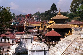 Het gouden dak van de Pashupatinath tempel, het enige deel van de beroemde tempel wat we kunnen zien.