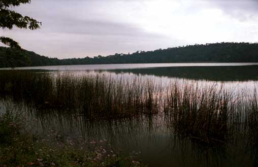 Lake Duluti bij zonsondergang